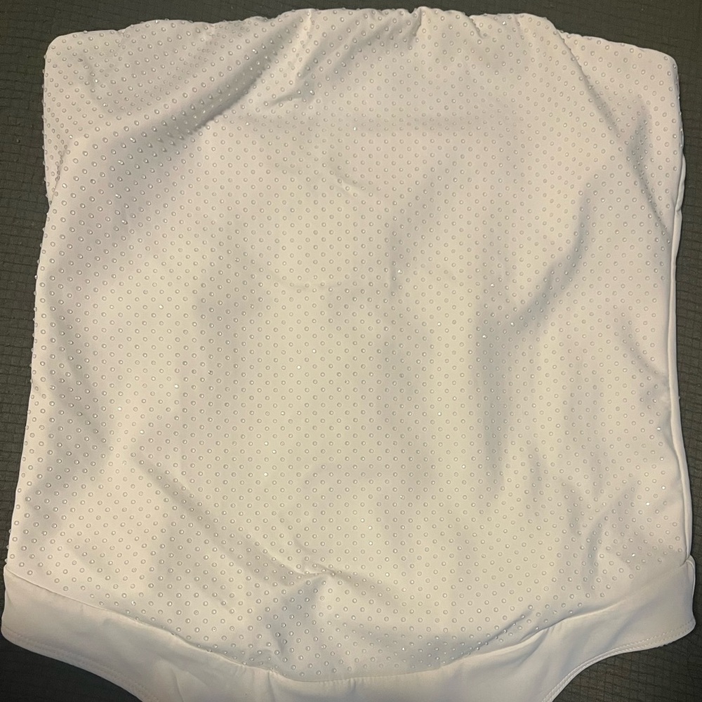 Good American White Rhinestone Embellished Bodysuit